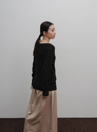 【Et】Tape Yarn Boat Neck Sheer Knit