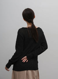 【Et】Tape Yarn Boat Neck Sheer Knit
