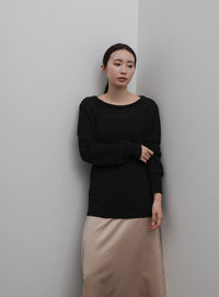 【Et】Tape Yarn Boat Neck Sheer Knit