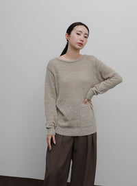 【Et】Tape Yarn Boat Neck Sheer Knit