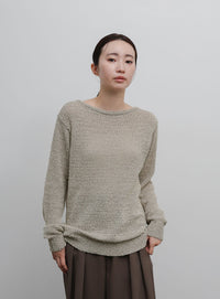 【Et】Tape Yarn Boat Neck Sheer Knit
