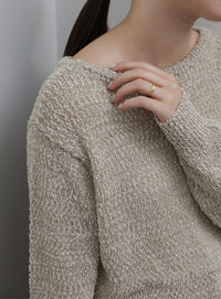 【Et】Tape Yarn Boat Neck Sheer Knit