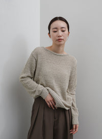 【Et】Tape Yarn Boat Neck Sheer Knit