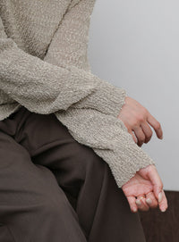【Et】Tape Yarn Boat Neck Sheer Knit