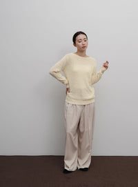 【Et】Tape Yarn Boat Neck Sheer Knit