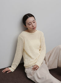 【Et】Tape Yarn Boat Neck Sheer Knit