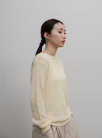 【Et】Tape Yarn Boat Neck Sheer Knit