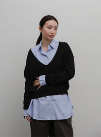 【Et】Minimal V-Neck Simple Tops