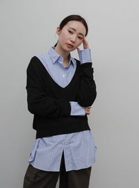 【Et】Minimal V-Neck Simple Tops
