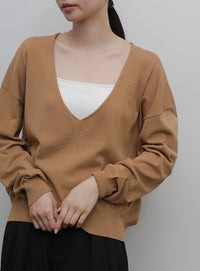 【Et】Minimal V-Neck Simple Tops