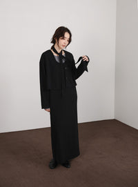 【Et】Cut Georgette One-Piece Dress Jacket Set