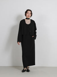 【Et】Cut Georgette One-Piece Dress Jacket Set