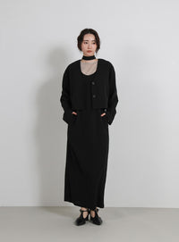 【Et】Cut Georgette One-Piece Dress Jacket Set