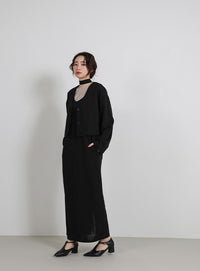 【Et】Cut Georgette One-Piece Dress Jacket Set