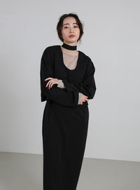 【Et】Cut Georgette One-Piece Dress Jacket Set