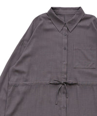 【Et】Linen-blend Waist Drawstring Shirt Dress