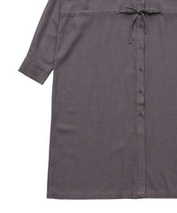 【Et】Linen-blend Waist Drawstring Shirt Dress
