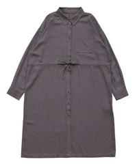 【Et】Linen-blend Waist Drawstring Shirt Dress