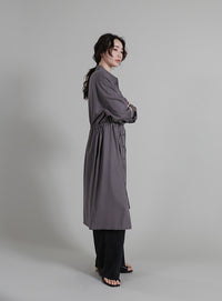 【Et】Linen-blend Waist Drawstring Shirt Dress