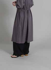 【Et】Linen-blend Waist Drawstring Shirt Dress