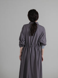 【Et】Linen-blend Waist Drawstring Shirt Dress