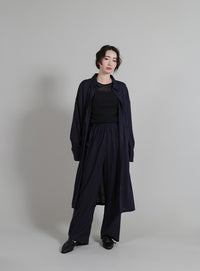 【Et】Linen-blend Waist Drawstring Shirt Dress