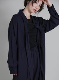 【Et】Linen-blend Waist Drawstring Shirt Dress