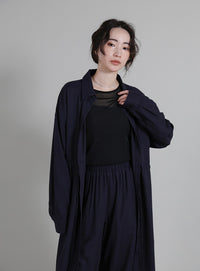 【Et】Linen-blend Waist Drawstring Shirt Dress