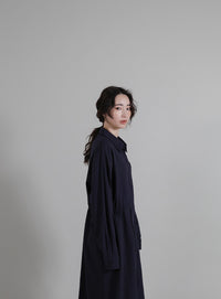 【Et】Linen-blend Waist Drawstring Shirt Dress