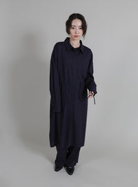 【Et】Linen-blend Waist Drawstring Shirt Dress