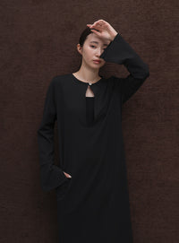 【Et】Botton Design Cut georgette I-line Onepiece