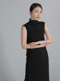 【Et】2Way Sheer Net Mock Neck Onepiece