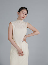 【Et】2Way Sheer Net Mock Neck Onepiece