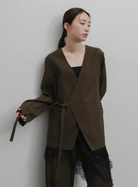 【Et】Collarless Wrap Jacket