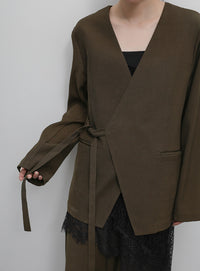 【Et】Collarless Wrap Jacket