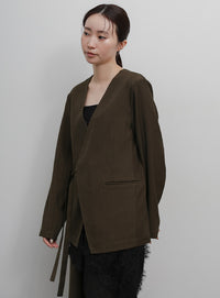 【Et】Collarless Wrap Jacket