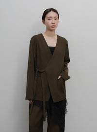 【Et】Collarless Wrap Jacket