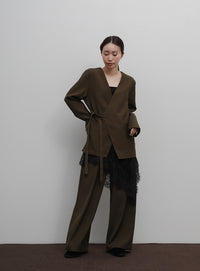 【Et】Collarless Wrap Jacket