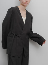 【Et】Collarless Wrap Jacket