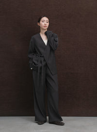 【Et】Collarless Wrap Jacket