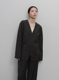 【Et】Collarless Wrap Jacket