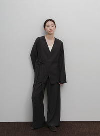 【Et】Collarless Wrap Jacket