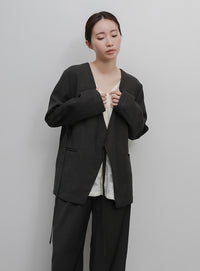 【Et】Collarless Wrap Jacket