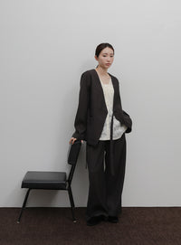 【Et】Collarless Wrap Jacket