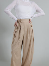 【Et】Two-Tuck Ribbon Straight Pants