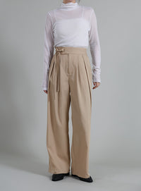 【Et】Two-Tuck Ribbon Straight Pants