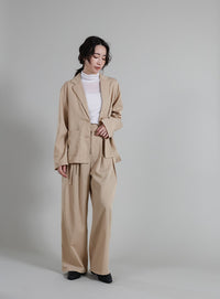 【Et】Two-Tuck Ribbon Straight Pants