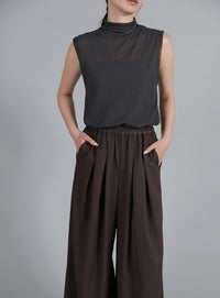 【Et】Twill Gathered Easy Wide Pants