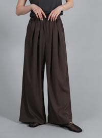 【Et】Twill Gathered Easy Wide Pants