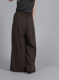 【Et】Twill Gathered Easy Wide Pants